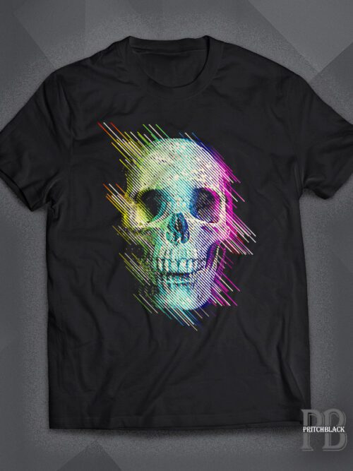 Glitched Skull on a black T Shirt