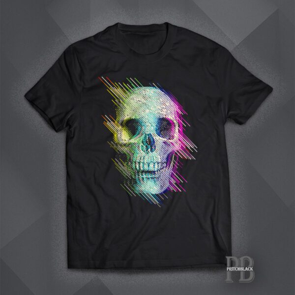 Glitched Skull on a black T Shirt